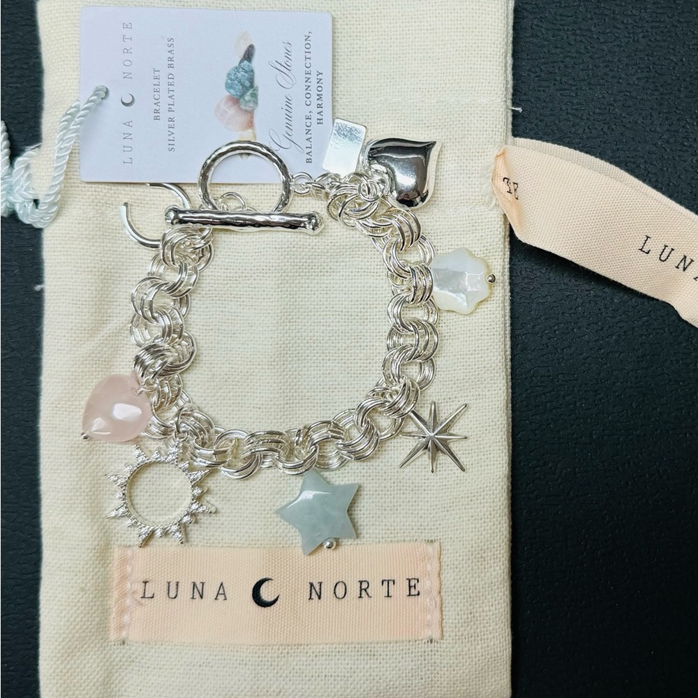 Silver Luna Norte charm bracelet - Viral beautiful, silver heart, sun, star